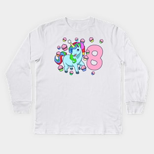 I am 8 with unicorn - girl birthday 8 years old Kids Long Sleeve T-Shirt